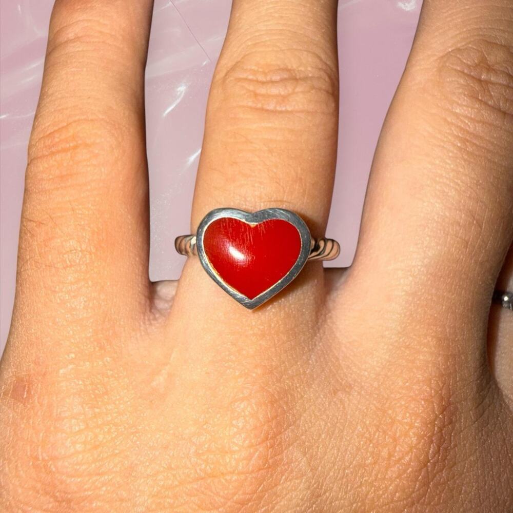 Y2K fairy romantic 925 Sterling Silver red Carnelian heart ring boho Size 6